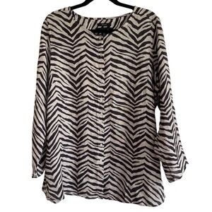 Tahari 100% Linen Animal Pattern Button Down Tunic Top, Size 1X